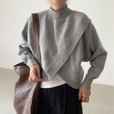 Overlap Asymmetric Semi-Turtleneck Sweater