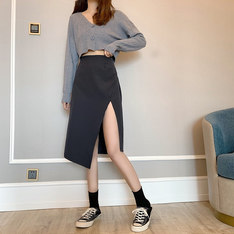 Asymmetric High-Slit Lightweight Skirt - nightcity clothing