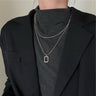 Double Chain Necklace with Hollow Rectangle Pendant - nightcity clothing