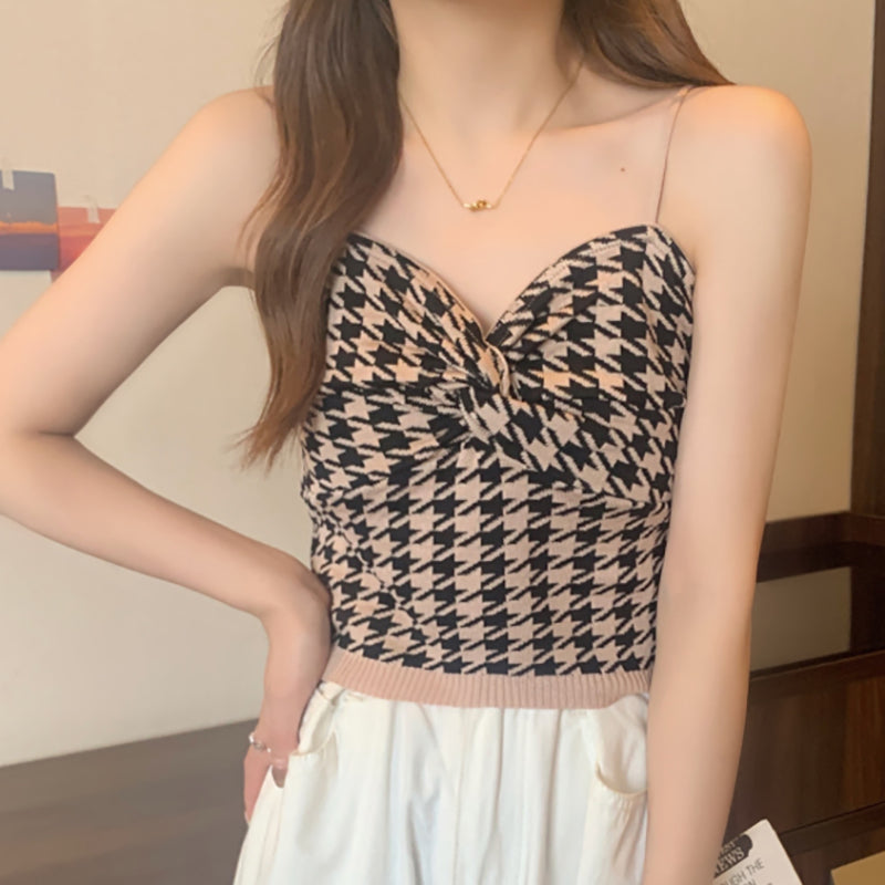 Houndstooth Pattern Spaghetti Strap Camisole Top - nightcity clothing